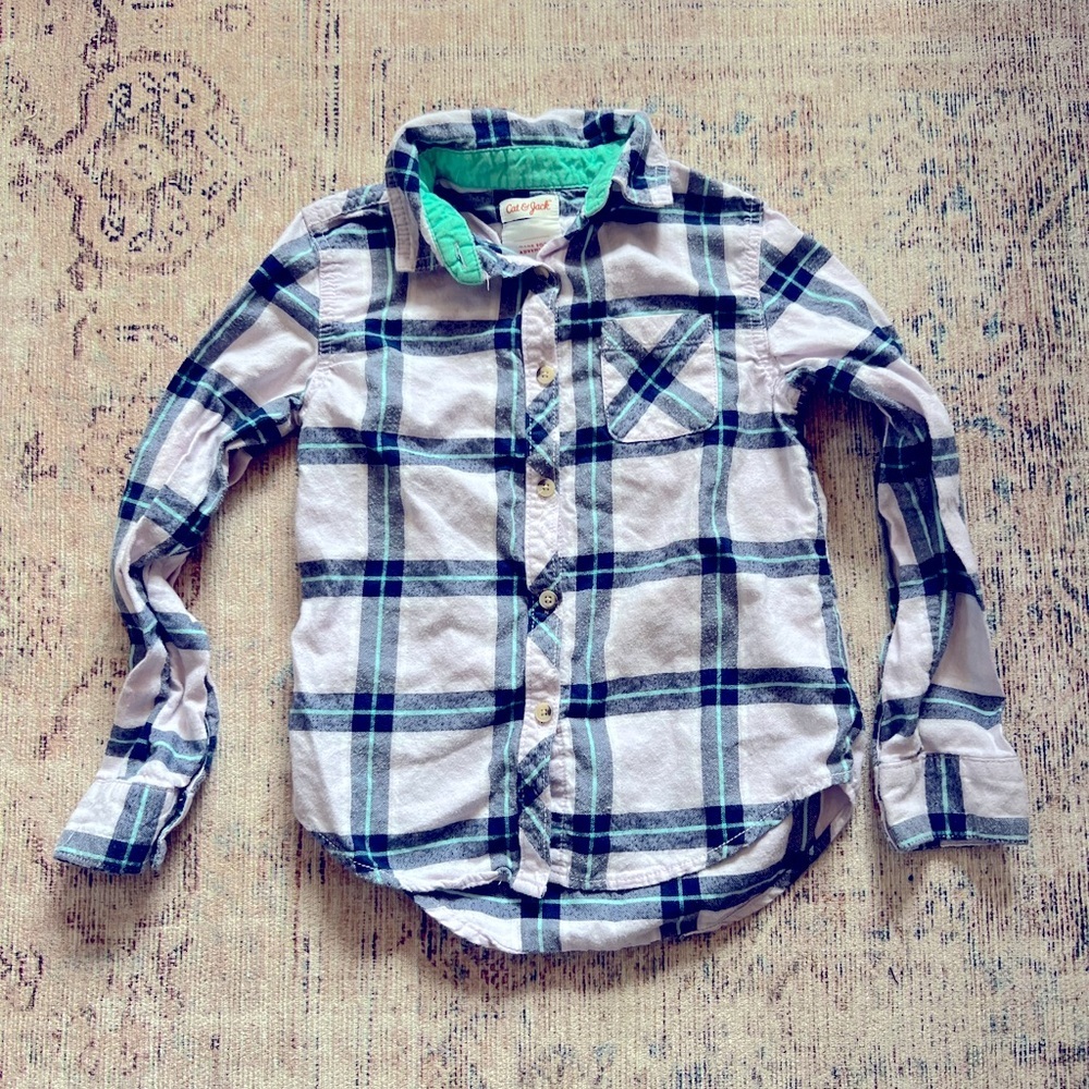 Cat & Jack Lilac Green and Blue Checkered Button-Down Shirt